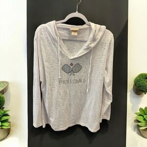 ❤️ White PICKLEBALL Oversized Long Sleeve Hoodie with rhinestones